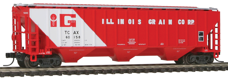 Thrall 4750 3-Bay Covered Hopper - Ready to Run -- Illinois Grain Corporation TCAX #60158 (red, white, Large Logo)