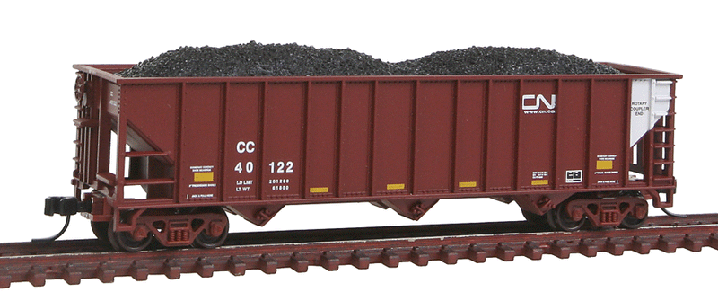 90-Ton 3-Bay Hopper w/Load - Ready to Run -- Canadian National CC #40122 (Boxcar Red, white, yellow, Small Noodle Logo)