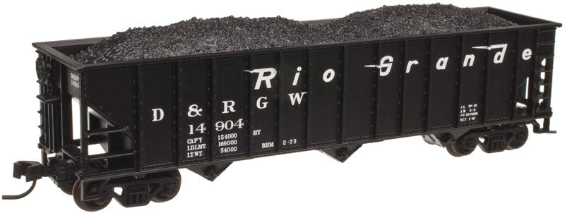 90-Ton 3-Bay Hopper w/Load - Ready to Run -- Denver & Rio Grande Western #14924 (black, Flying Grande)
