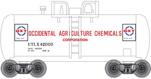 28' Beer Can Shorty Tank Car - Ready to Run -- Occidental Chemical UTLX #42000 (white, red, black)