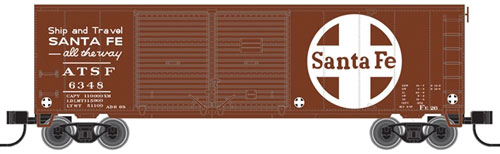 40' Double-Door Boxcar - Ready to Run -- Santa Fe #6383 (Boxcar Red, Ship & Travel Slogan, Large Logo)