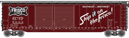 50' Double-Door Boxcar - Ready to Run -- St. Louis-San Francisco #7090 (Boxcar Red, black, white, Ship Frisco Slogan)