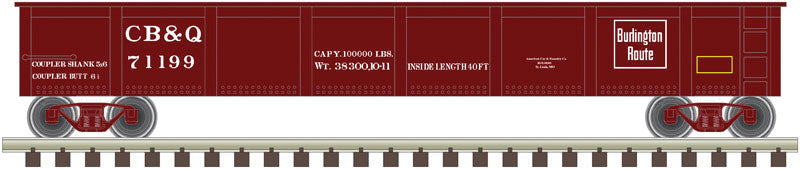 42' Steel Gondola w/Cement Container Load - Ready to Run -- Chicago, Burlington & Quincy #71199 (Boxcar Red)