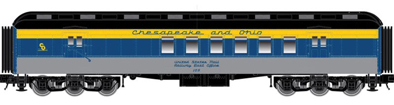 ACF Heavyweight 60' Railway Post Office - Ready to Run -- Chesapeake & Ohio #111 (blue, yellow, gray)