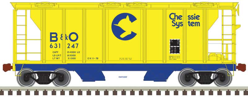 PS-2 2-Bay Covered Hopper - Ready to Run -- Chessie System B&O 631428 (yellow, blue)