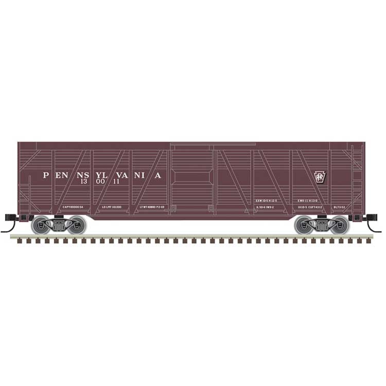 50' Steel Stock Car - Ready to Run -- Pennsylvania Railroad 130037 (brown, white)