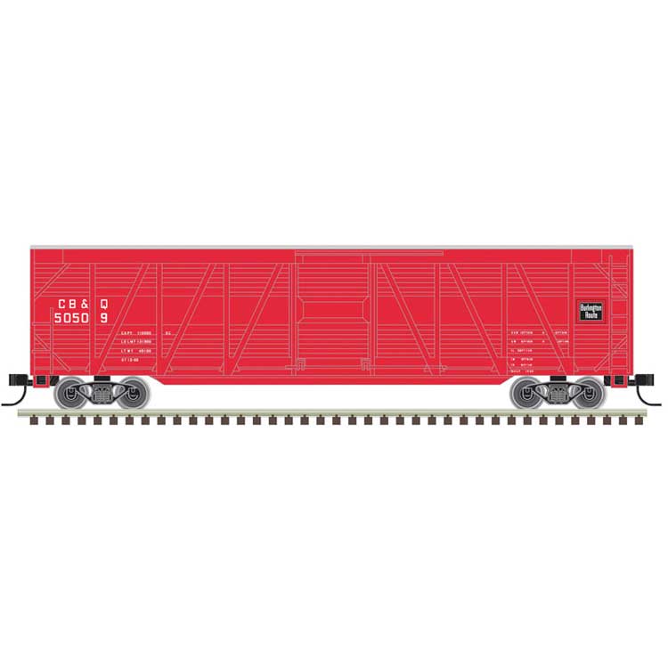 50' Steel Stock Car - Ready to Run -- Chicago, Burlington & Quincy 50545 (red, white, silver)
