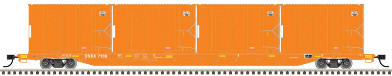 85' Trash Container Flatcar with 4 MSW Containers - Ready to Run -- East Coast Carbon DSEX 7236, DSEU 70007, 70193, 71071, 70695 (orange)