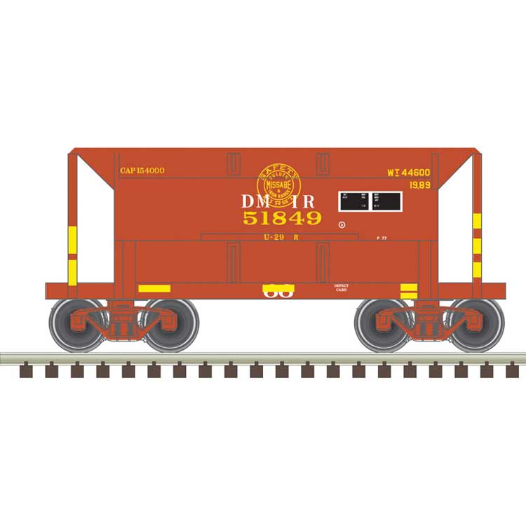 70-Ton Ore Car - Ready to Run -- Duluth, Missabe & Iron Range 51330 (Boxcar Red, yellow Conspicuity Stripes)