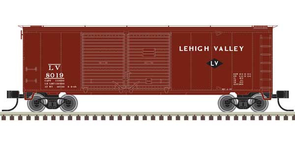 40' Double-Door Boxcar - Ready to Run -- Lehigh Valley #8005 (Boxcar Red, white)