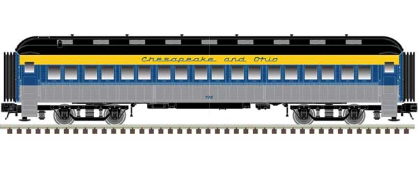 ACF Heavyweight 60' Coach - Ready to Run -- Chesapeake & Ohio #710 (blue, gray, yellow)