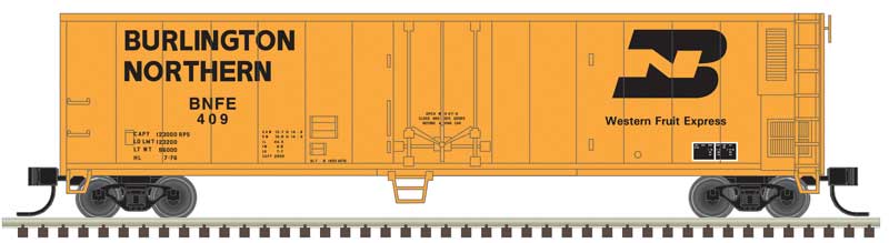 50' Mechanical Reefer - Ready to Run -- Burlington Northern #420 (yellow, black)
