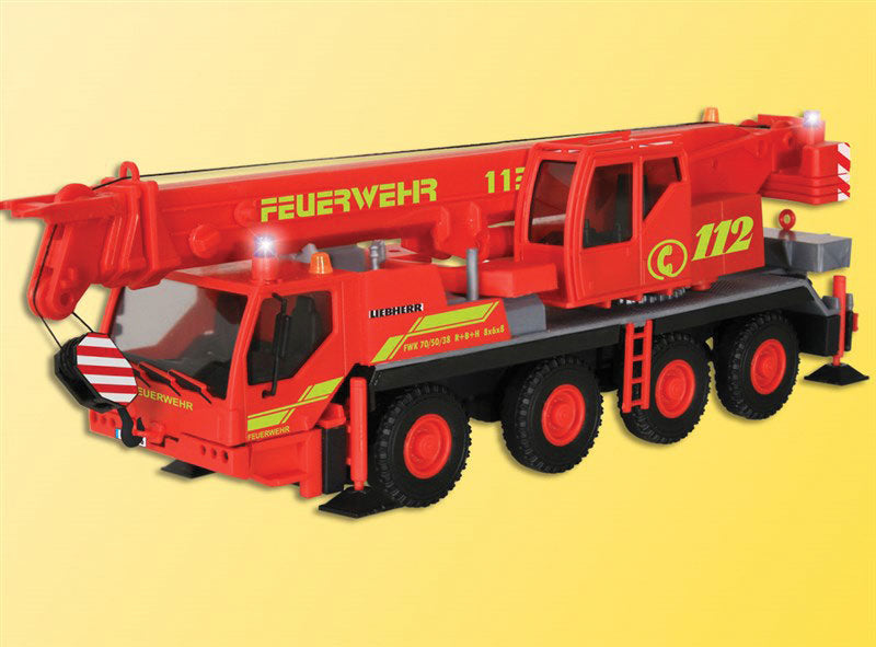 Liebherr LTM 1050/4 4-Axle Crane w/Working Blue Warning Lights -- Fire Department (red, yellow, German Lettering) 14-16 Volts