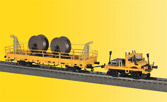 Unimog w/Low-Side Catenary Car - Powered 3-Rail w/Sound & Digital -- German Federal Railroad DB (yellow, red)-1