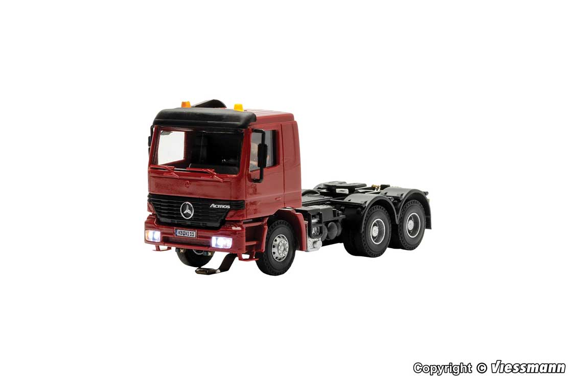 Operating 1996 Mercedes-Benz Actros 3-Axle Semi Tractor w/Lights - CarMotion -- Red, Black-1
