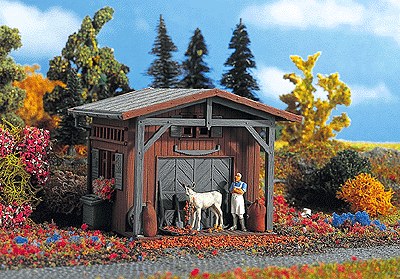 Garden Shed w/Donkey & Man -- 2-57/64 x 2-31/64 x 2-3/32" 7.2 x 6.2 x 5.2cm-1