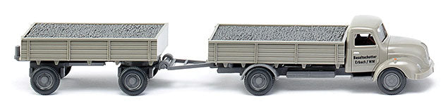 1958 Magirus S 3500 Low-Side Truck w/Trailer & Gravel Load - Assembled -- Basaltschotter (gray, German Lettering)