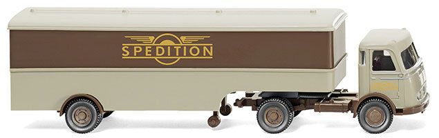 Mercedes-Benz Pullman Tractor w/Dry Van Trailer - Assembled -- Spedition im Flugelrad (ivory, brown, German Lettering)