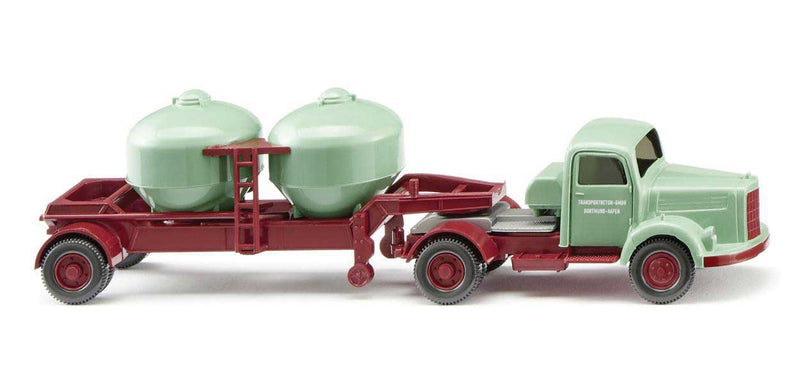 1950-1959 Mercedes-Benz L 3500 Tractor with Cement Silo Trailer - Assembled -- Transportbeton (green, red, German Lettering)