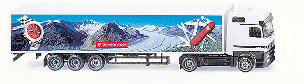 European Trucks - Tractor-Trailer - Mercedes Actros 2-Axle Cabover w/Sleeper -- w/3-Axle Box Van - Victorinox (Swiss Army Knife & Watch on Mountain Scene)