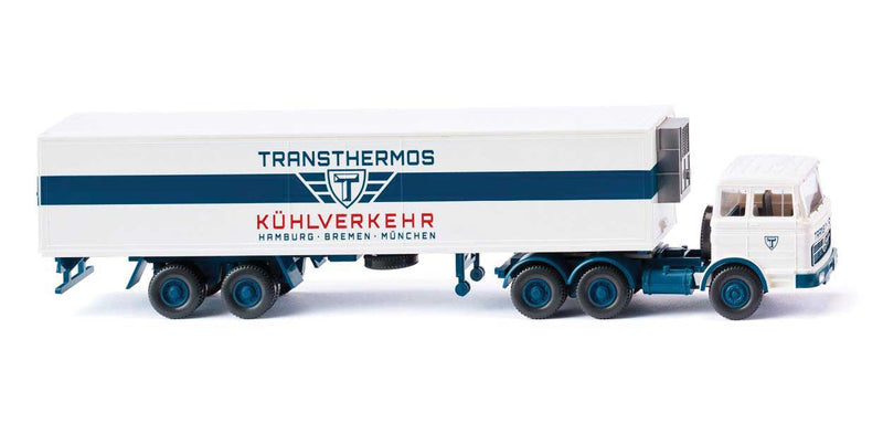 1970-1974 Mercedes-Benz Tractor with Reefer Trailer - Assembled -- Transthermos (white, blue, German Lettering)