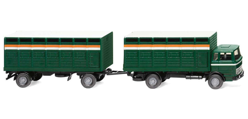 1963-1967 Mercedes-Benz Cab-Over Cattle Truck with Trailer - Assembled -- Green, Orange, White