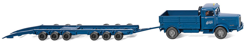 1950 Bussing 8000 Low-Side Truck w/Railcar Trailer - Assembled -- Maschinenfabrik Esslingen (ultramarine blue, German Lettering)