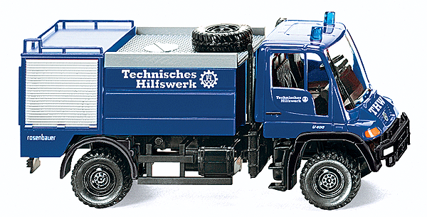 TLF Unimog U 400 Rosenbauer Water Tender Truck - Assembled -- THW (blue, white, silver, German Lettering)