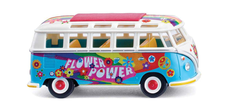 1963-1967 Volkswagen Transporter T1 Passenger Van - Assembled -- Flower Power (blue, white, rainbows and flowers)