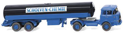 1964 Krupp Tractor w/Tank Trailer - Assembled -- Scholven-Chemie (blue, black, white, German Lettering)