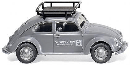 Automobile - Volkswagen Beetle w/Roof Rack -- WMF Kaffeemaschinen Kundendienst (gray, German Lettering)