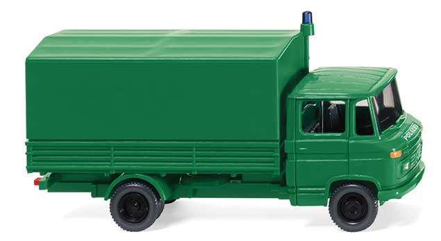 1967-1981 Mercedes-Benz L 408 Low-Side Truck with Cover - Assembled -- Police (green, German Lettering)