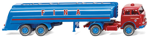 1960 MAN Pausbacke Tractor w/Tank Trailer - Assembled -- Fina (blue, red, German Lettering)