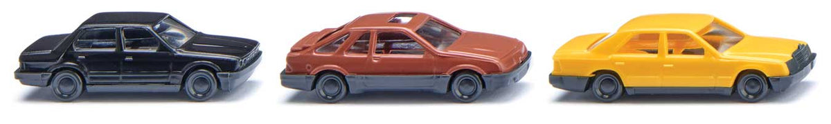 1980s Automobile 3-Car Set - Assembled -- 3 Sedans, Various Colors