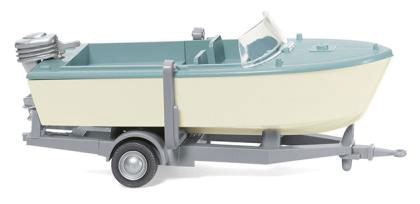 Motorboat w/Trailer - Assembled -- White, Blue