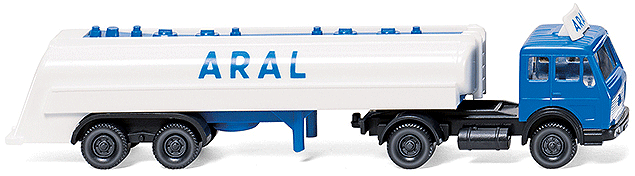 Mercedes-Benz Tractor w/Tank Trailer - Assembled -- Aral (white, blue)