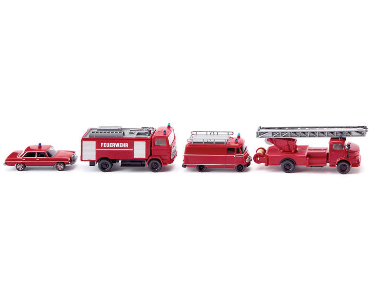 1960 Mercedes-Benz Fire 4-Vehicle Set - Assembled -- Includes 220 D Control Car, L319, Turntable Ladder Truck & L 317 Tanker