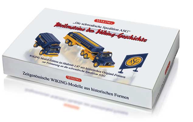 ASG Trucking Set - Assembled -- ASG Volvo N10 Tank Semi, International Harvester Low-Side Trucks, ASG Sign-1