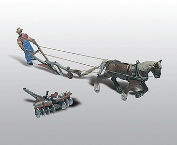Scenic Details(R) (Unpainted Metal Castings) Farm Machinery -- Single Bottom Plow w/Horse & Man