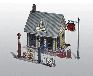 Scenic Details(R) -- Gas Station - Kit (Unpainted Metal) 4 x 2-7/8" 10.2 x 7.3cm