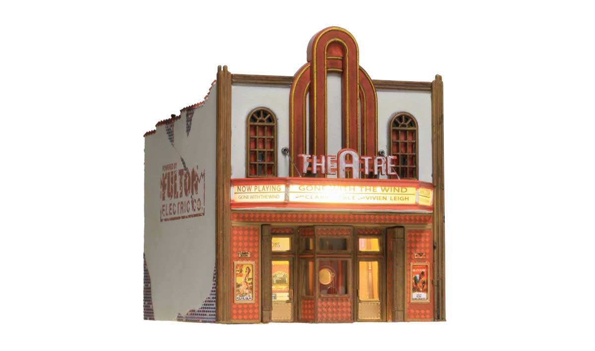 Theatre w/Lights - Built & Ready Landmark Structures(R) -- Assembled - 2-1/4 x 2-3/4 x 2-13/16" 5.7 x 7 x 7.1cm