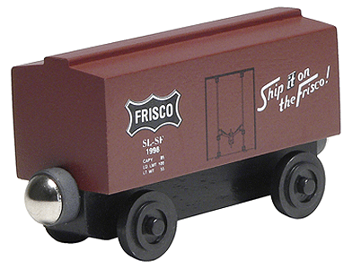 Wooden Toy Train: Boxcar -- St. Louis - San Francisco "Frisco" SLSF #1998 ("Ship It On The Frisco!")
