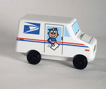 Wooden Toy Train Vehicles -- United States Postal Service (USPS) Long Life Vehicle (LLV) w/Mr. Zip