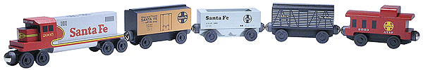 Wooden Toy Train: Train Set -- ATSF Warbonnet Set