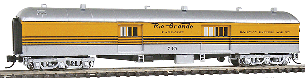 70' Heavyweight Baggage-Express w/Arched Roof - Ready to Run -- Denver & Rio Grande Western #745 (silver, Aspen Gold, 4-Stripe)-1