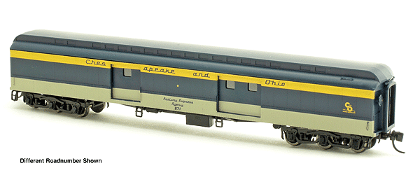Pullman 70' Baggage-Express w/Clerestory Roof - Ready to Run -- Chesapeake & Ohio #280 (blue, gray, yellow)