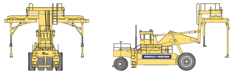 FWD Wagner/Raygo Wagner PC-90 Piggy-Packer Late Model w/Bottom Lift - Assemble -- Norfolk & Western (yellow, blue)-1