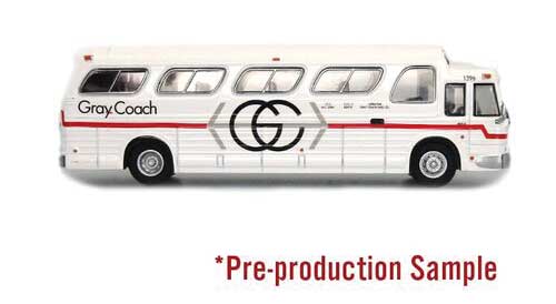 1966 GM 4107 Motorcoach Bus - Assembled -- Gray Coach (Pearson Airport; white, red, black)-2