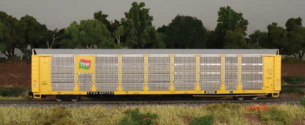 Bi-Level Auto Rack - Ready to Run -- Transportacion Ferriviaria Mexicano TFM (yellow, TTX flat with black logo; T