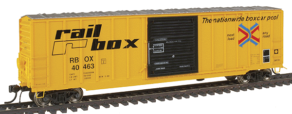 50' Sliding Door Boxcar (Branchline Trains - Assembled) -- Railbox "Original Scheme" (yellow w/black lettering & black Door)